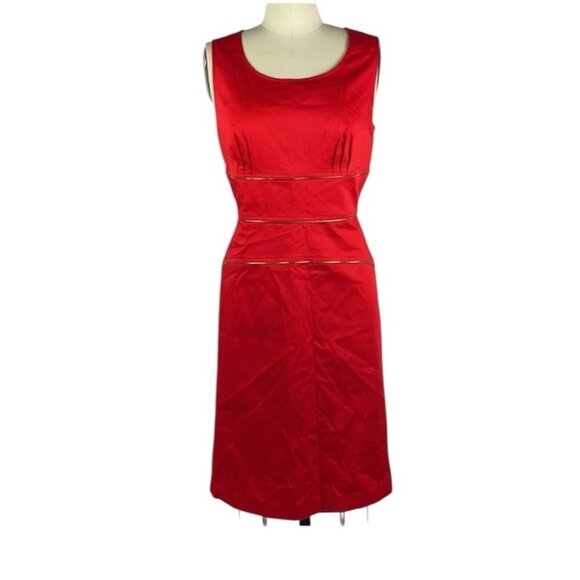Calvin Klein Red Gold Zipper Sleeveless Business Casual Holiday Sheath Dress 4 - Picture 1 of 10